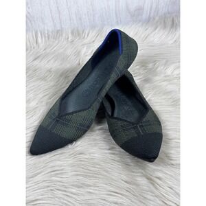 Rothy's The Point Flats 8.5 Racer Green Check Knit Slip On Retired Color Chic